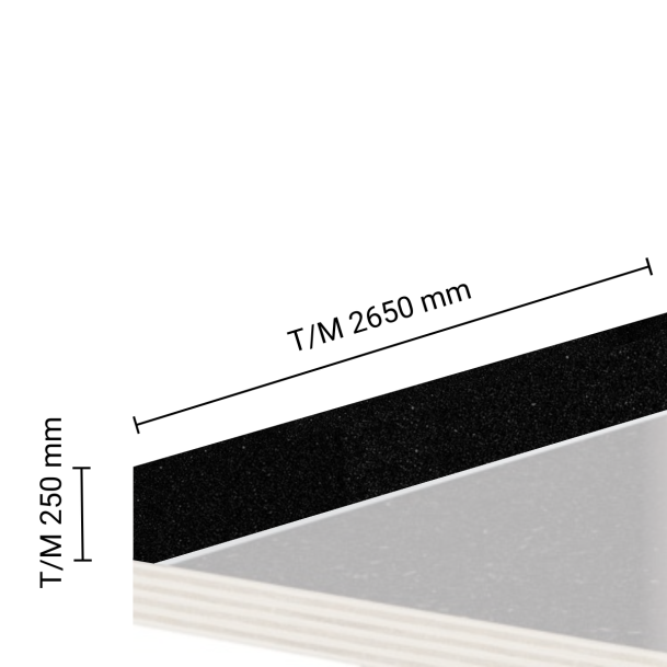 Achterwand tot 265 cm lang en 25 cm hoog